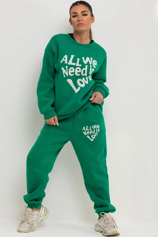 Loungewear Set With All We Need Is Love Towelling Green