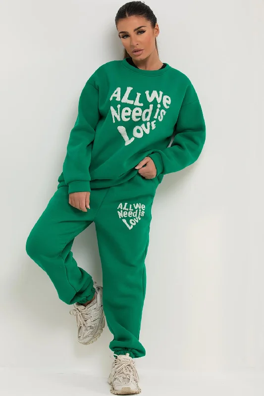 Loungewear Set With All We Need Is Love Towelling Green