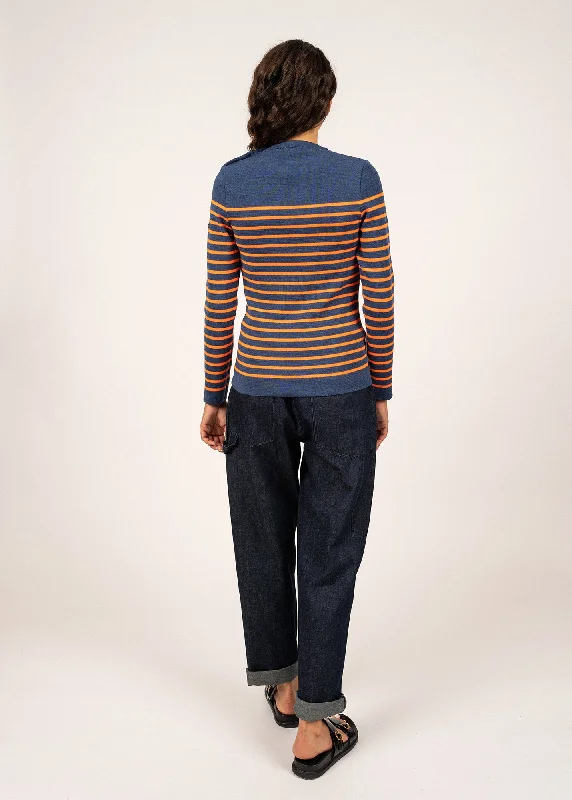 Marée authentic striped sailor jumper - slim fit, in wool (JEAN/ORANGE FLUO)