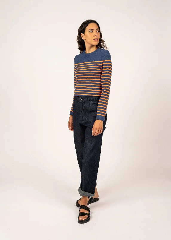 Marée authentic striped sailor jumper - slim fit, in wool (JEAN/ORANGE FLUO)