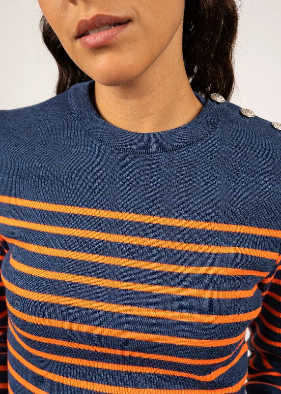 Marée authentic striped sailor jumper - slim fit, in wool (JEAN/ORANGE FLUO)