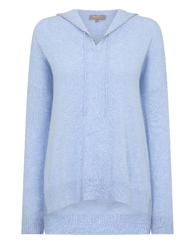 Women's Maya Metal Trim Cashmere Hoodie Cornflower Blue