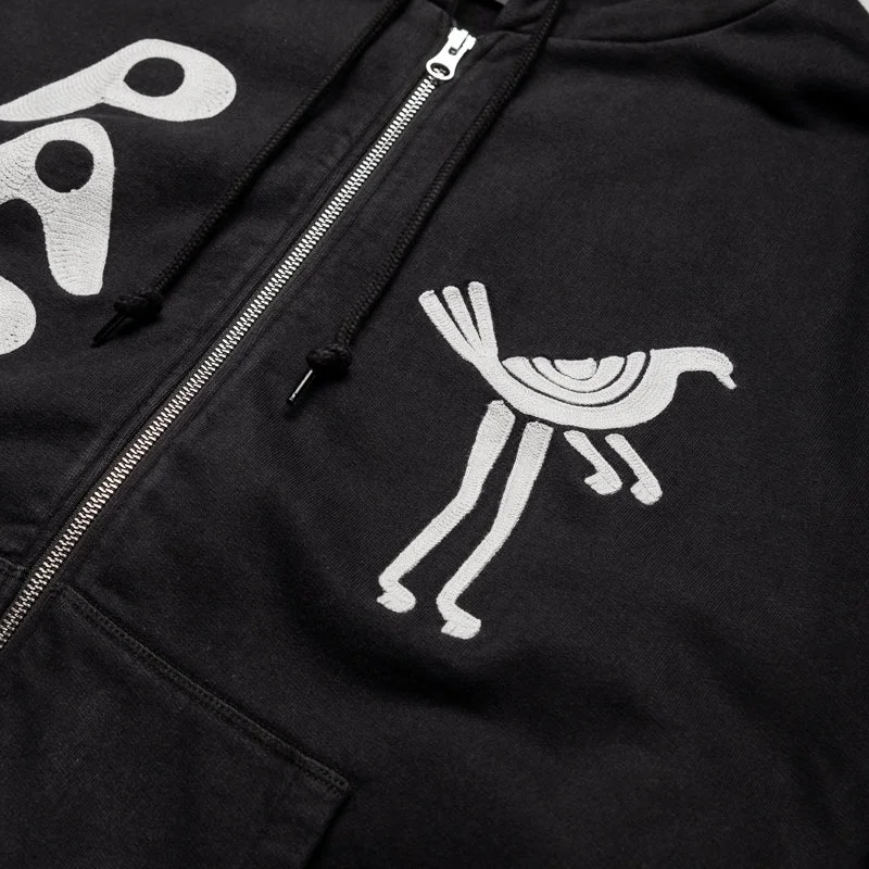 Parra Zipped Pigeon Hooded Sweatshirt - Black