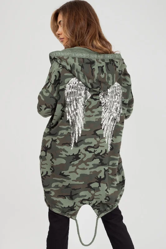 Sequin Wings Camouflage Oversized Hoodie