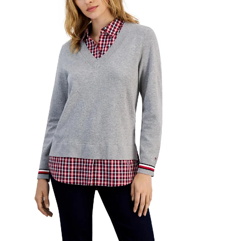 Tommy Hilfiger Womens   Plaid Knit Pullover Sweater