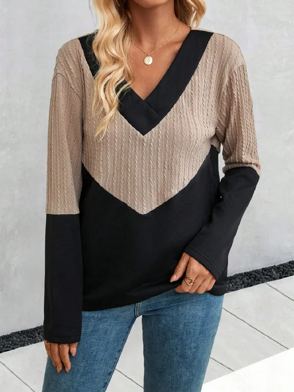 Two-Tone V-Neck Blouse