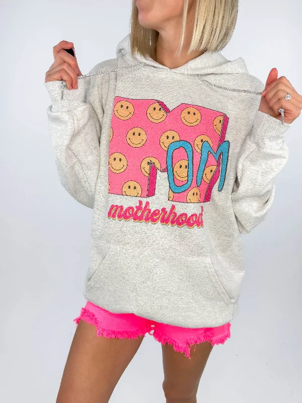 Vintage Motherhood Smiley Hoodie- HTHR OATMEAL