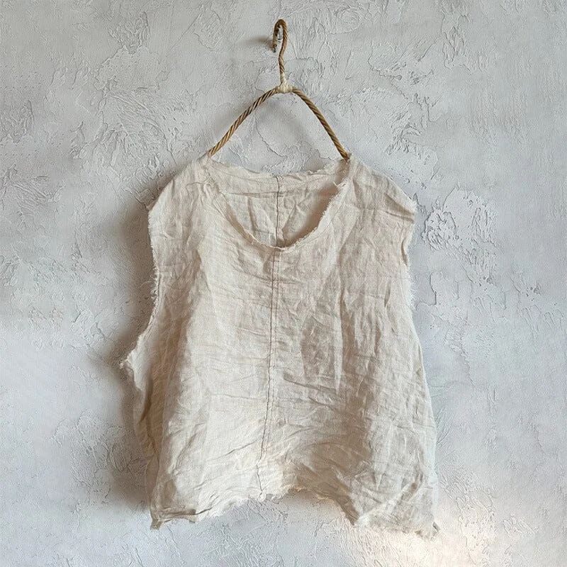 Women Retro Pleated Linen Loose Vest