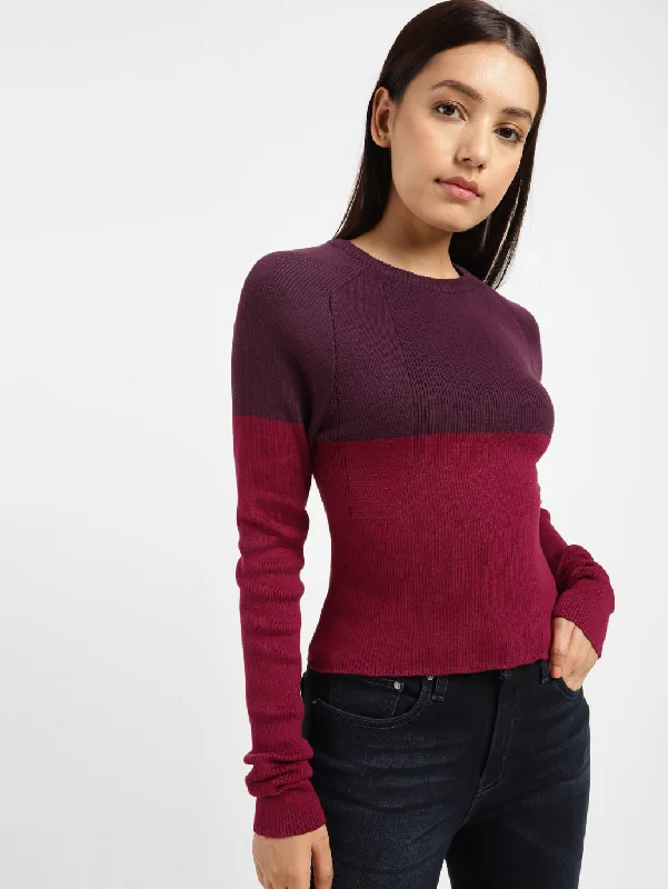 Women's Colorblock Crew Neck Sweater Multi-Color