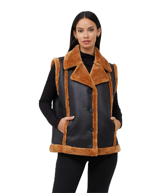 Belen Faux Fur Gilet - Blackout/Tobacco Brn