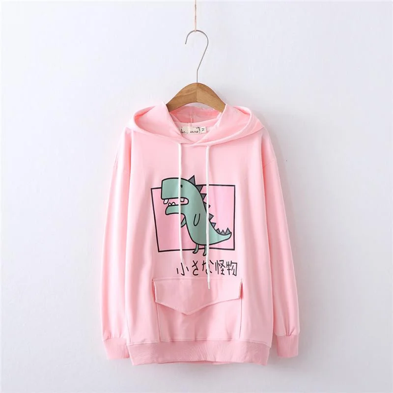 Women's Kawaii Dinosaur Printed Loose Hoodies