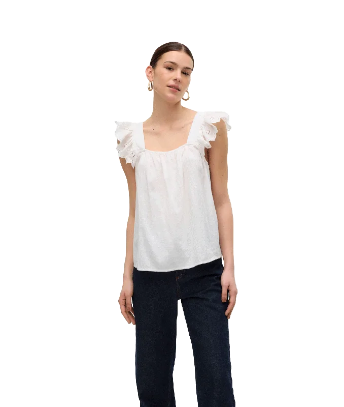 Priya S/L Frill Top - White