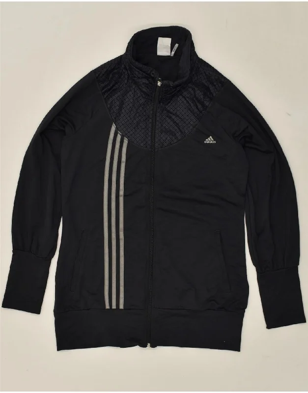 ADIDAS Womens Graphic Tracksuit Top Jacket UK 16 Large Black Polyester