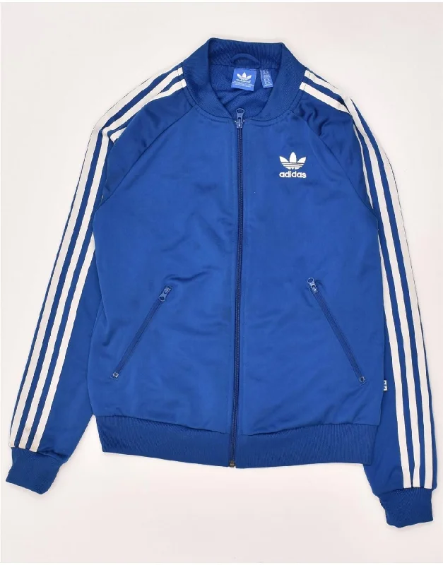 ADIDAS Womens Graphic Tracksuit Top Jacket UK 6 XS Blue Polyester