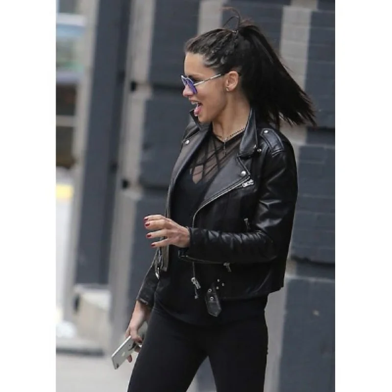 ADRIANA LIMA FASHION SHOW BLACK LEATHER JACKET