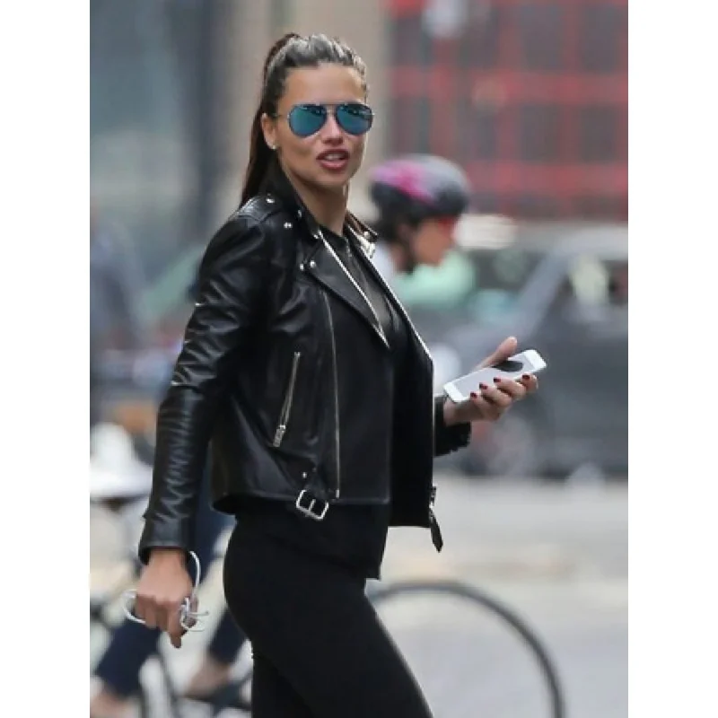 ADRIANA LIMA FASHION SHOW BLACK LEATHER JACKET