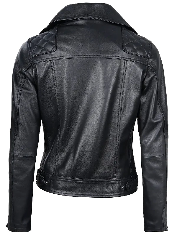 Asti Women Black Quilted Asymmetrical Leather Jacket