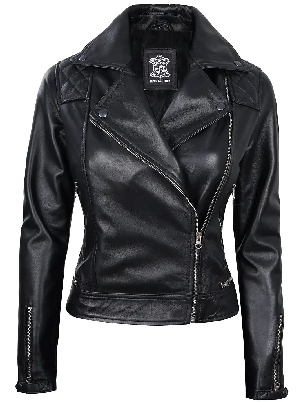 Asti Women Black Quilted Asymmetrical Leather Jacket