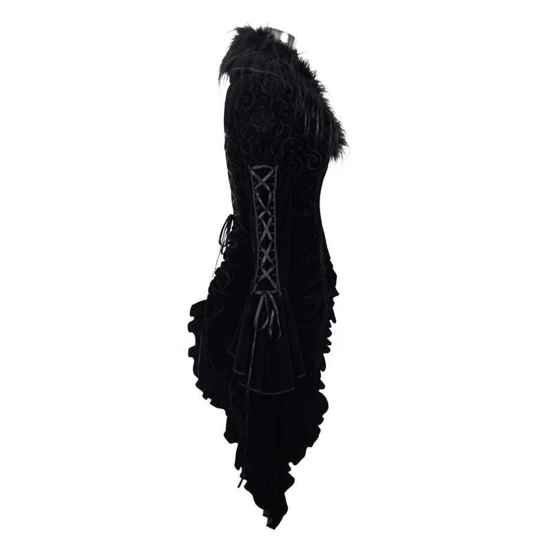 Women's Asymmetric Vintage Goth Fur Collar Coat