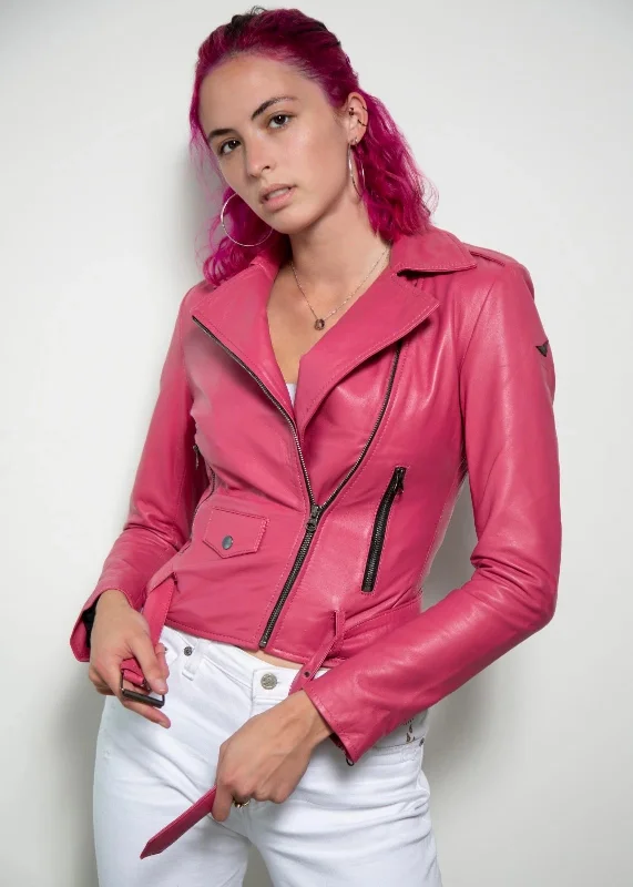 WOMENS STYLISH PINK BIKER LEATHER JACKET