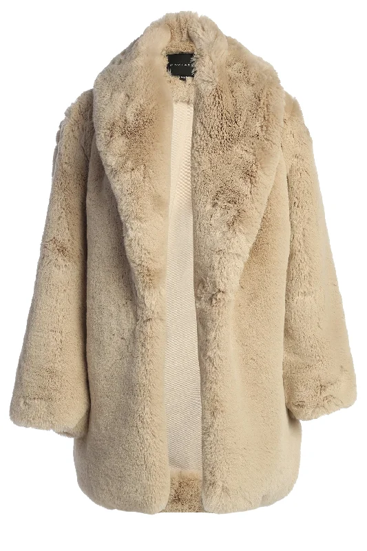 Beige Refined Faux Fur Oversized Coat