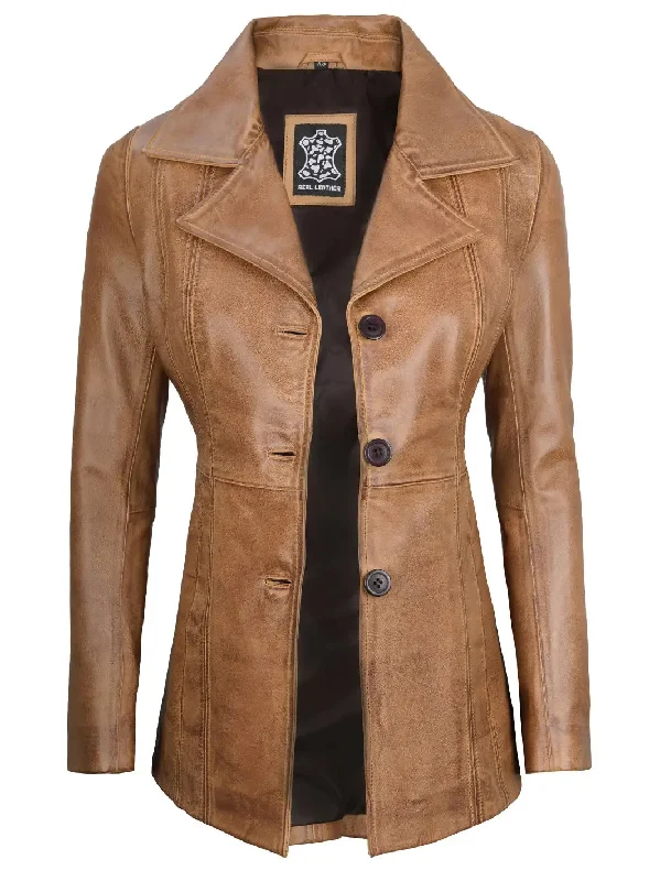 Bitonto Camel Brown Leather Blazer