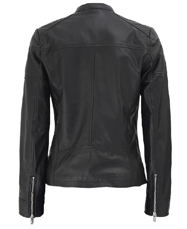 Black Textured Leather Jacket  Womens Slim Fit Jacket