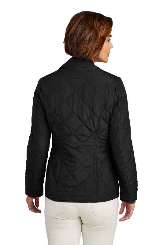 Brooks Brothers Womens Water Resistant Quilted Full Zip Jacket - Deep Black