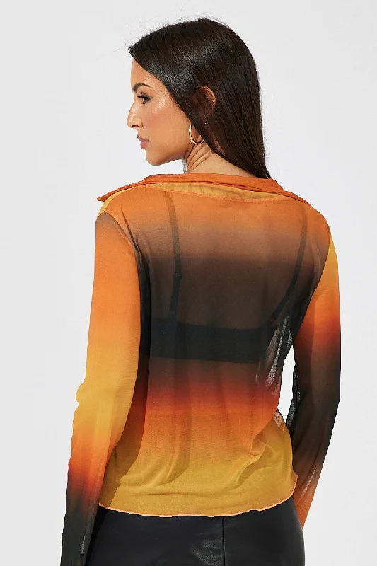 Brown Abstract Mesh Cardigan Long Sleeve