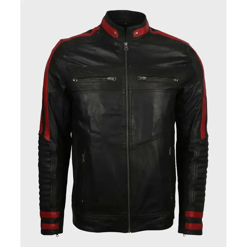 Cafe Racer Red & Black Leather Jacket