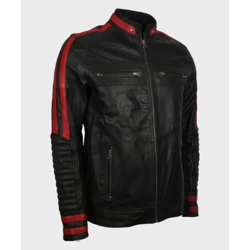 Cafe Racer Red & Black Leather Jacket