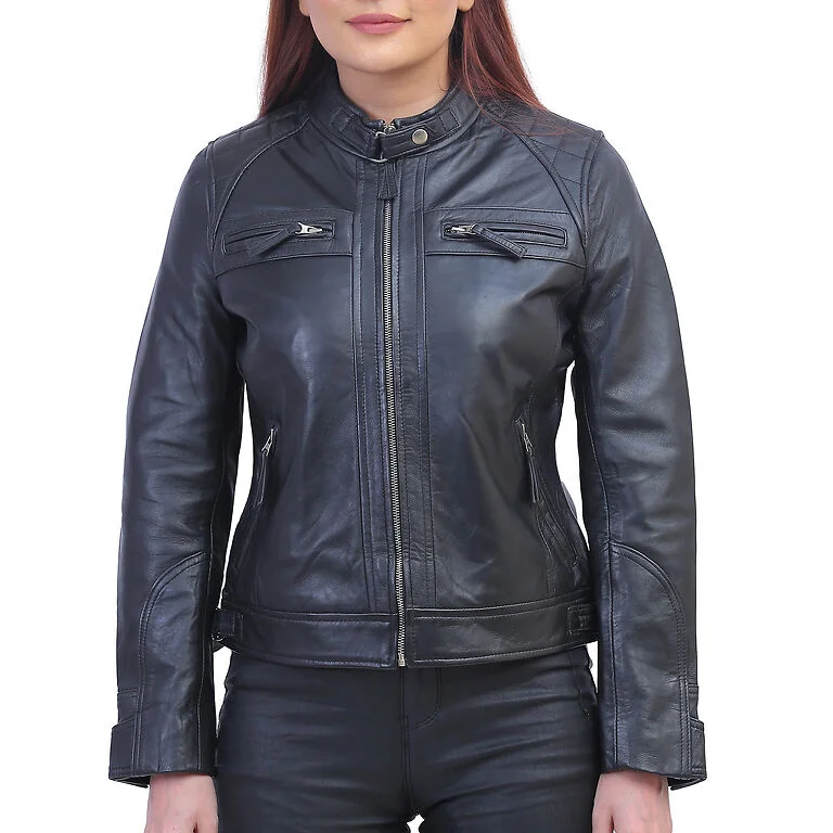 Callie Black Cafe Racer Leather Jacket