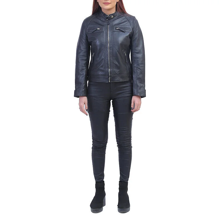 Callie Black Cafe Racer Leather Jacket