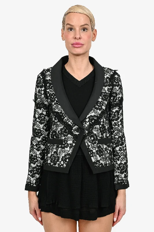 Pre-loved Chanel™ White Cotton/Black Lace Evening Jacket Size 38