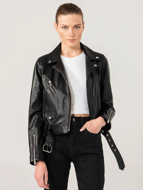 Cindy Women Biker Black Leather Jacket