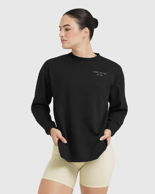 Classic Lifters Graphic Oversized Lightweight Long Sleeve Top | Black