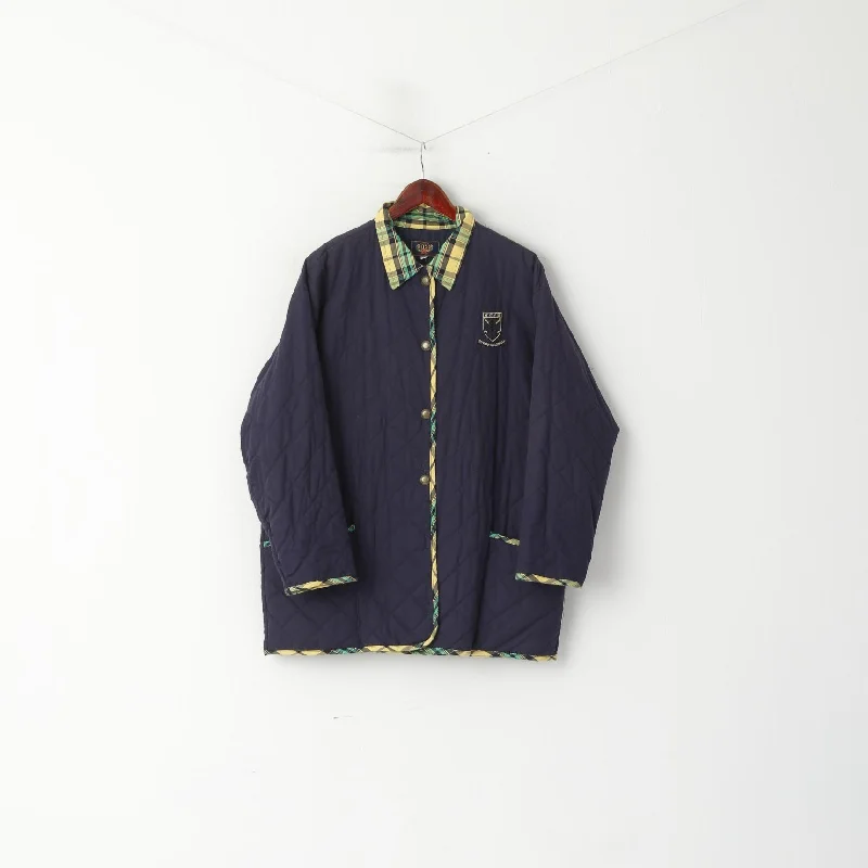 Divino Collection Women M Jacket Navy Quilted Cotton Classic Vintage Oversize Top