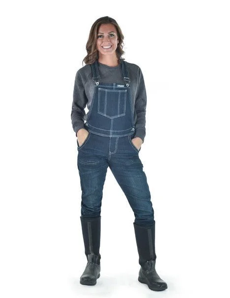 Cowgirl Tuff Womens Flannel Tuck-In Dark Wash Cotton Blend Bib Overall