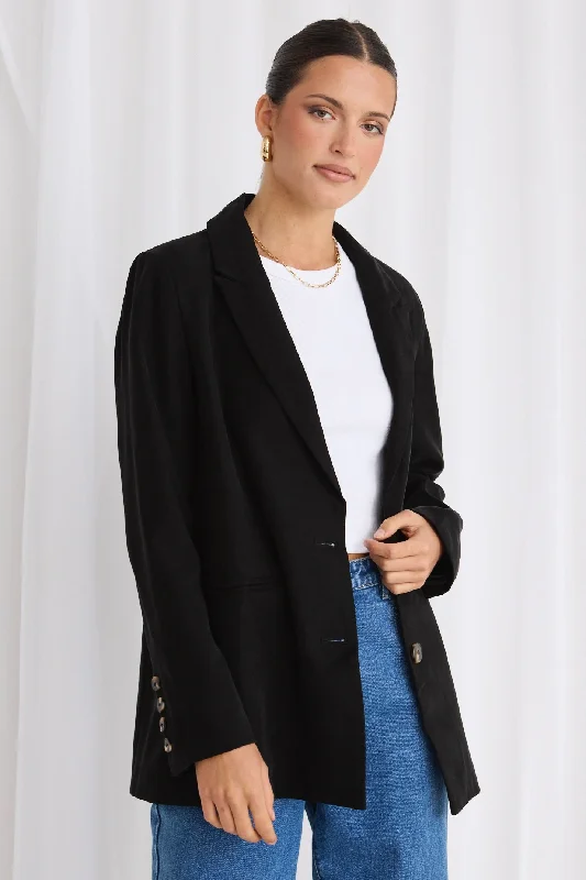 Demi Black Single Breasted Longline Blazer