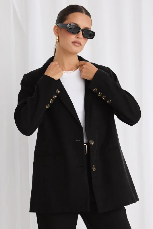 Demi Black Single Breasted Longline Blazer