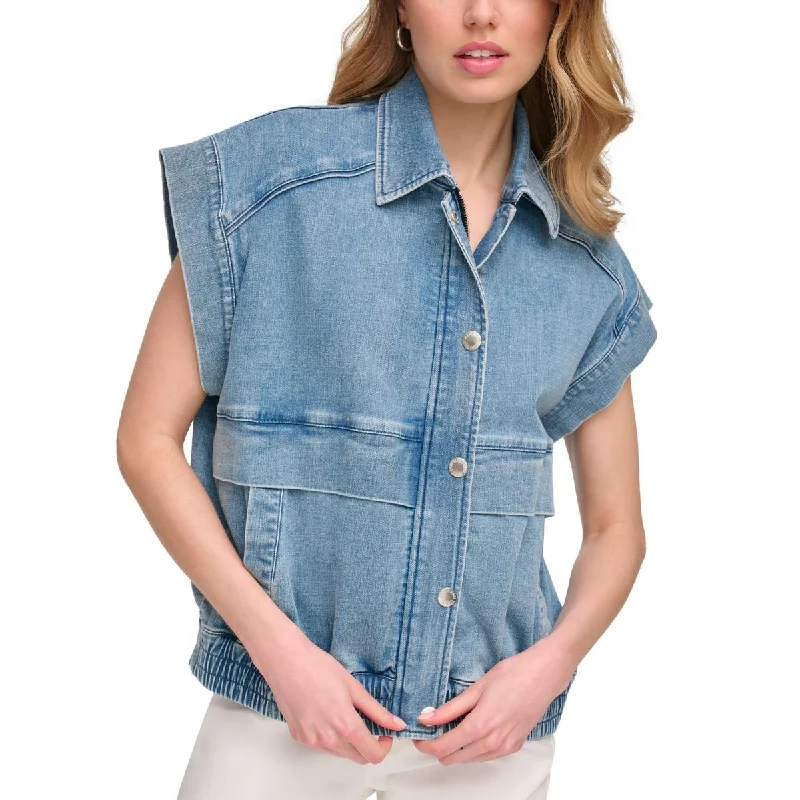 DKNY Jeans Womens Collar Denim Denim Jacket