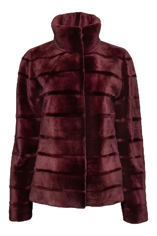 Reversible Horizontal Striped Sheared Mink Fur Jacket