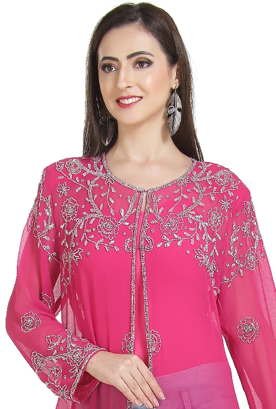 Embroidered Kurti With Crystal Overcoat Long Maxi Dress