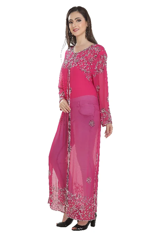 Embroidered Kurti With Crystal Overcoat Long Maxi Dress