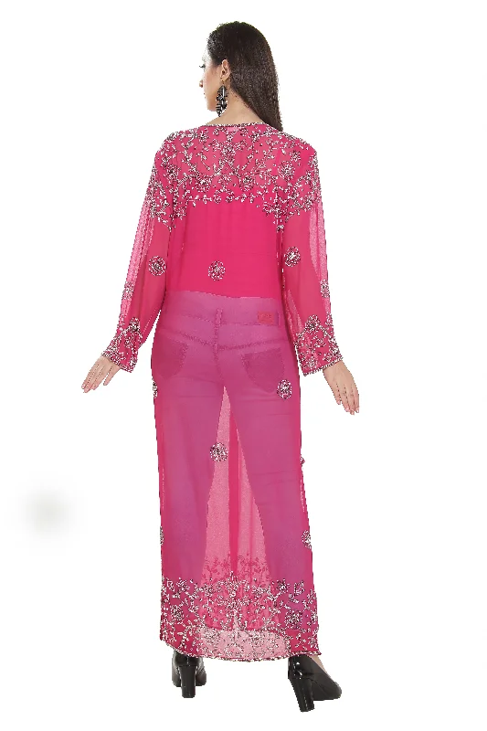 Embroidered Kurti With Crystal Overcoat Long Maxi Dress