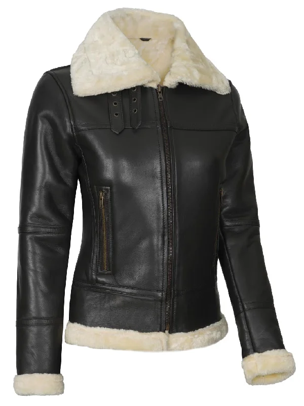 Frances Dark Brown Real Leather Shearling Bomber Jacket