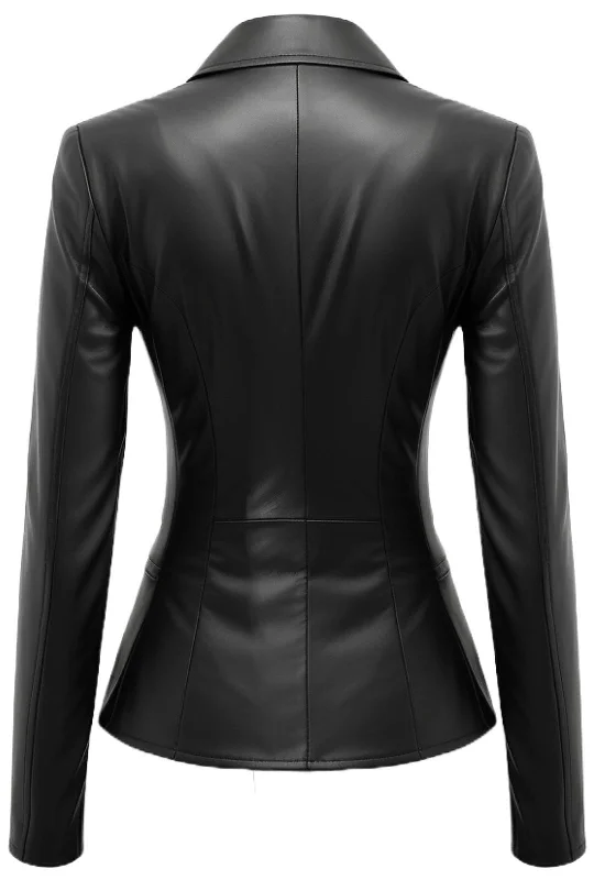 Gillian Black Leather Women Coat Blazer