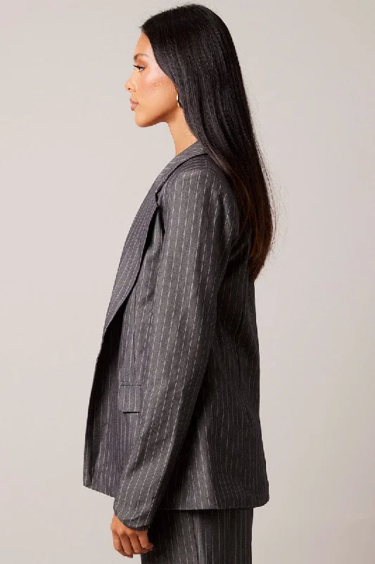 Grey Stripe Blazer Long Sleeve