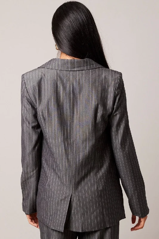 Grey Stripe Blazer Long Sleeve