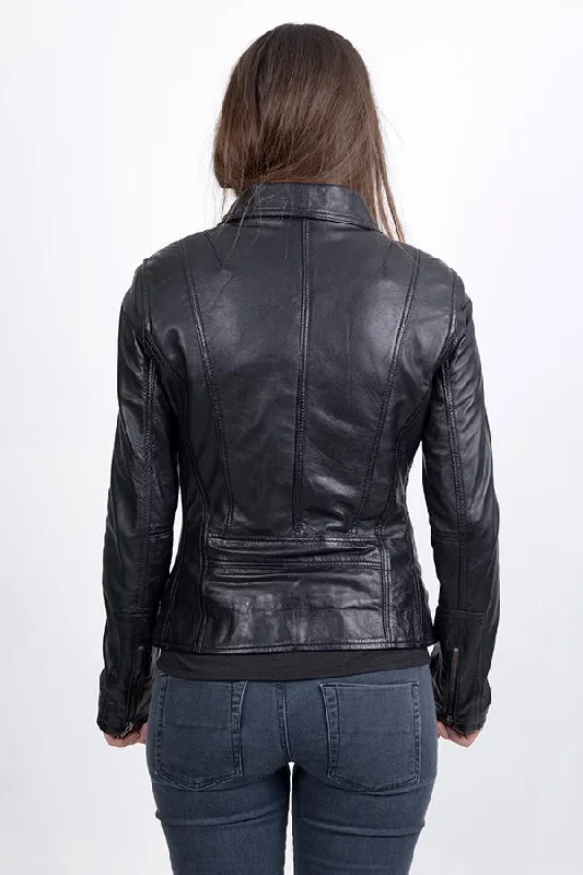 Women Classic Black Biker HARIOX F-L 40 Leather Jacket